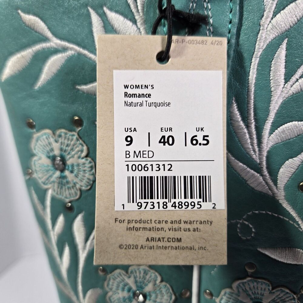 Ariat Romance Floral Embroidered Turquoise Tall Western Boots Womens 9 B Med - Picture 3 of 9
